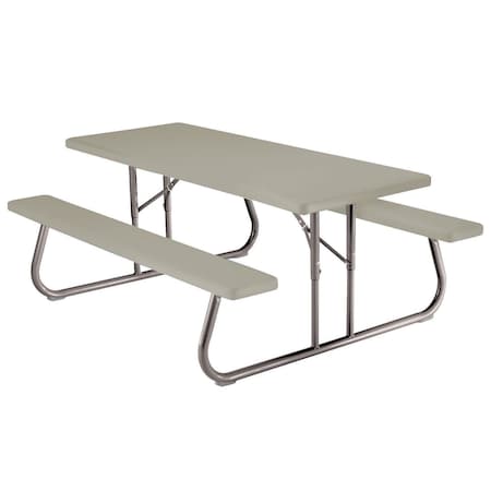 Lifetime Rectangle Folding Picnic Table, Tan, Plastic, 72 in L, 29 in H Overall 22119